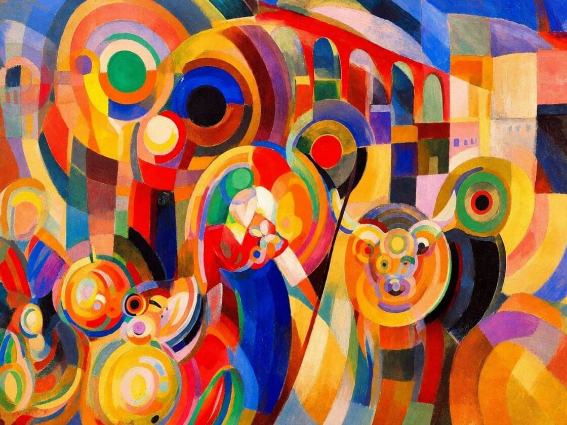 Соня Делоне. “Marché au Minho”, 1915. Восковий живопис на полотні, 92,5 × 127,5 см. У 2002 році роботу продали в Парижі за €4,1 млн, що залишається аукціонним рекордом художниці.